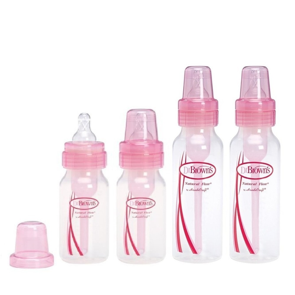 Dr. Brown's Pink 4 Pack Baby Bottles Set – 2x 8 oz + 2x 4 oz BPA-Free